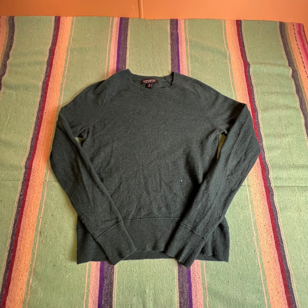 Banana Republic Sweater Womens XS Green Italian Merino Blend Crew Neck Pullover